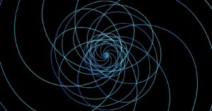 A spiral of blue lines on a black background
